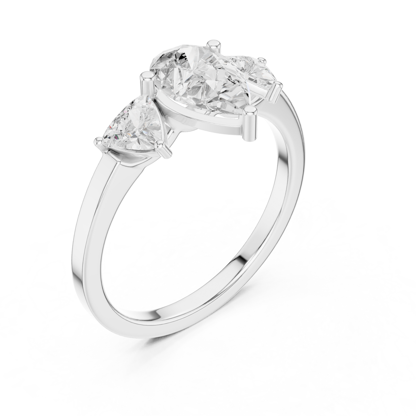 Pear Cut Three-Stone Diamond Ring with Curved Trillion Side Stones