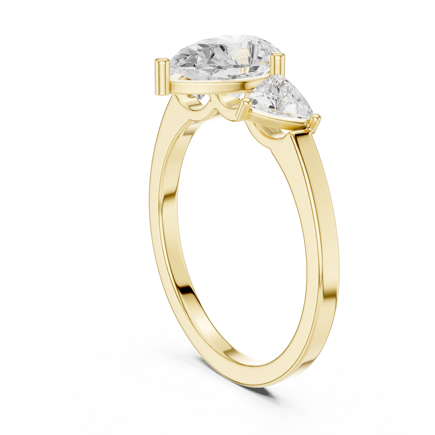 Pear Cut Three-Stone Diamond Ring with Curved Trillion Side Stones