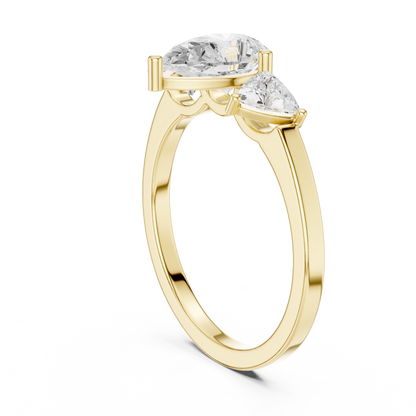 Pear Cut Three-Stone Diamond Ring with Curved Trillion Side Stones