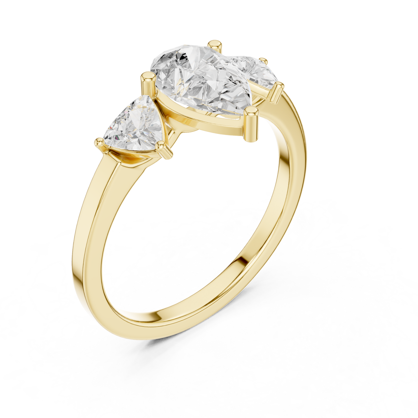 Pear Cut Three-Stone Diamond Ring with Curved Trillion Side Stones