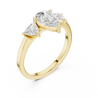 Pear Cut Three-Stone Diamond Ring with Curved Trillion Side Stones
