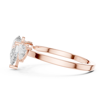 Pear Cut Three-Stone Diamond Ring with Curved Trillion Side Stones