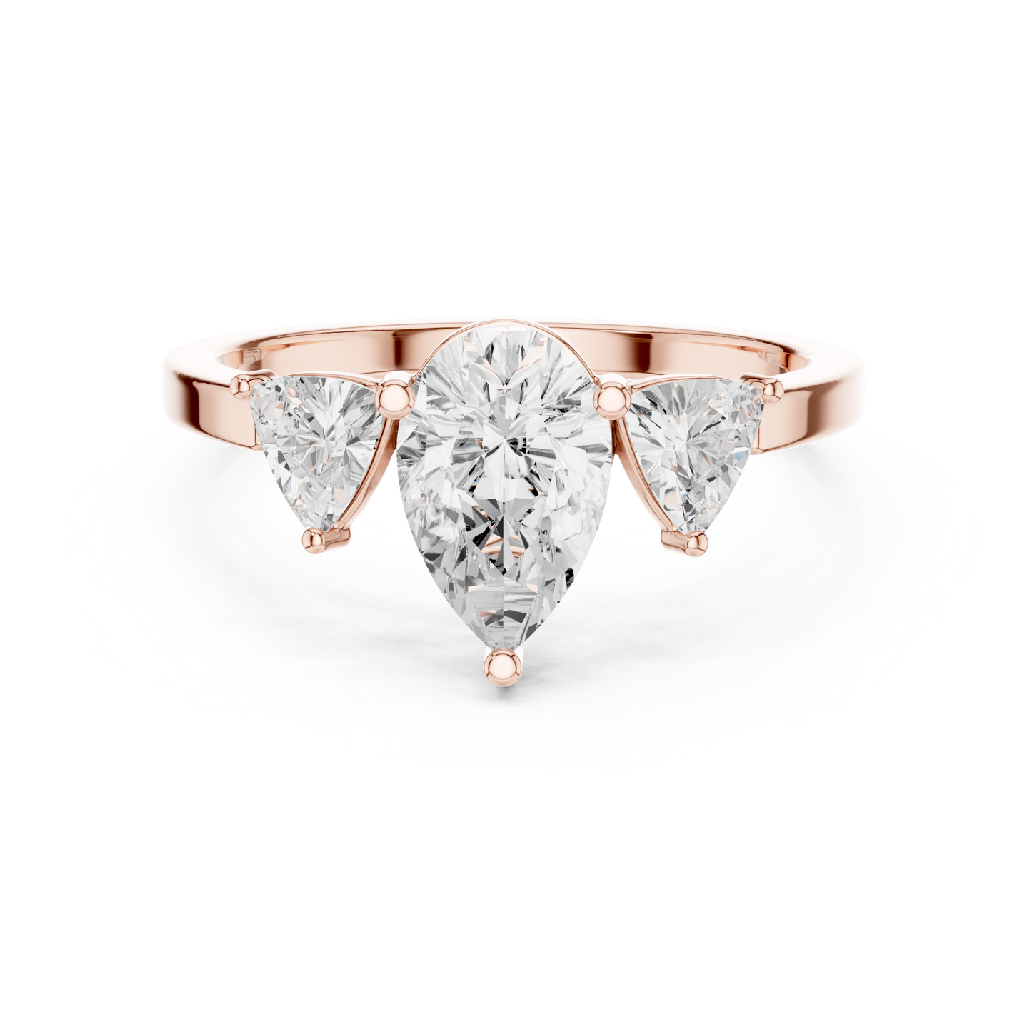 Pear Cut Three-Stone Diamond Ring with Curved Trillion Side Stones