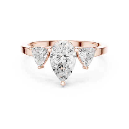 Pear Cut Three-Stone Diamond Ring with Curved Trillion Side Stones