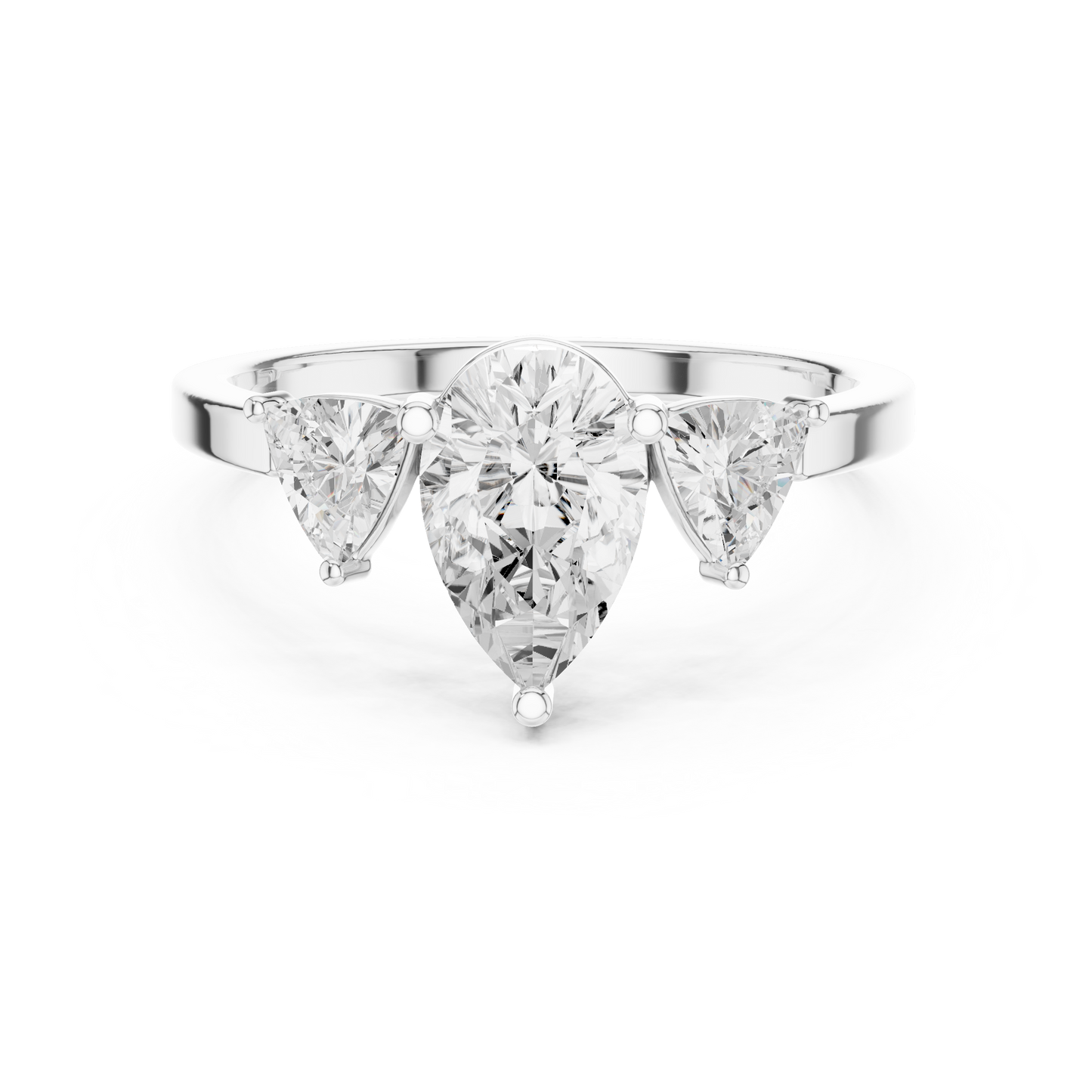 Pear Cut Three-Stone Diamond Ring with Curved Trillion Side Stones
