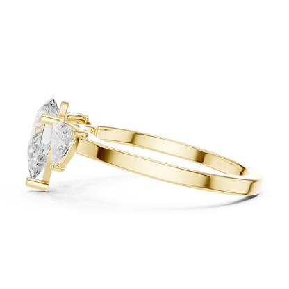 Pear Cut Three-Stone Diamond Ring with Curved Trillion Side Stones