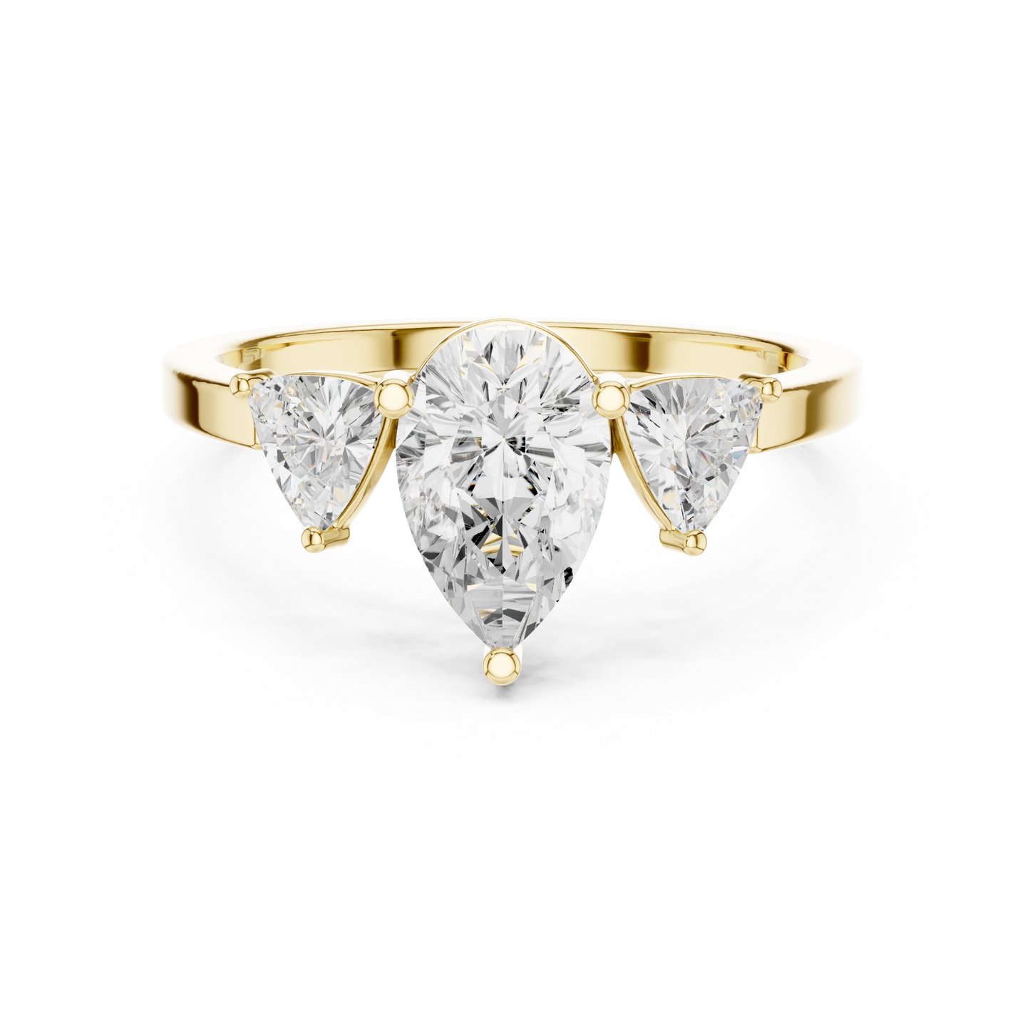Pear Cut Three-Stone Diamond Ring with Curved Trillion Side Stones