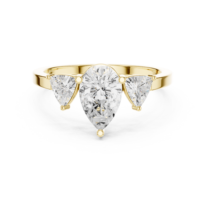 Pear Cut Three-Stone Diamond Ring with Curved Trillion Side Stones
