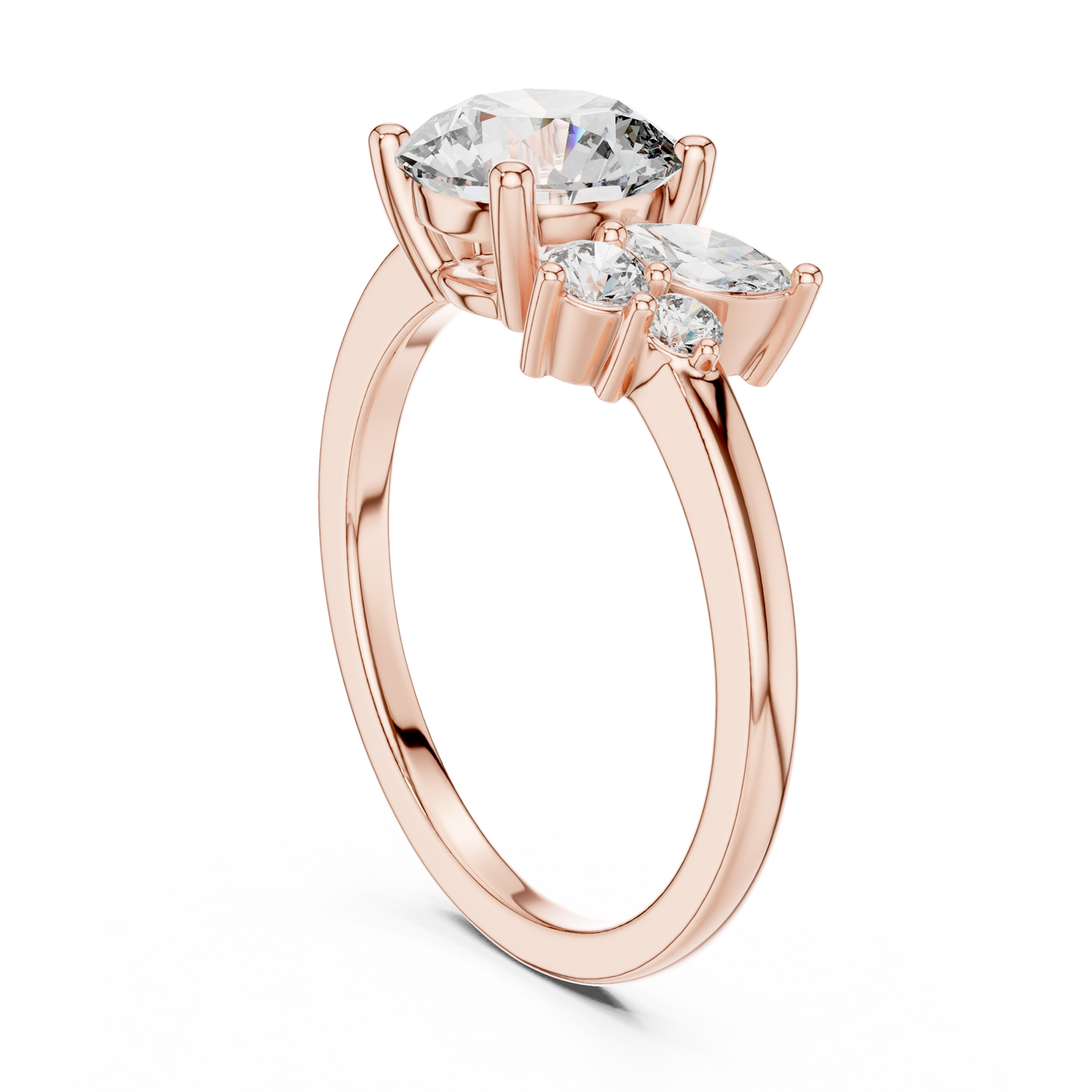 Round Diamond Ring with Marquise Side Accents