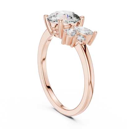 Round Diamond Ring with Marquise Side Accents