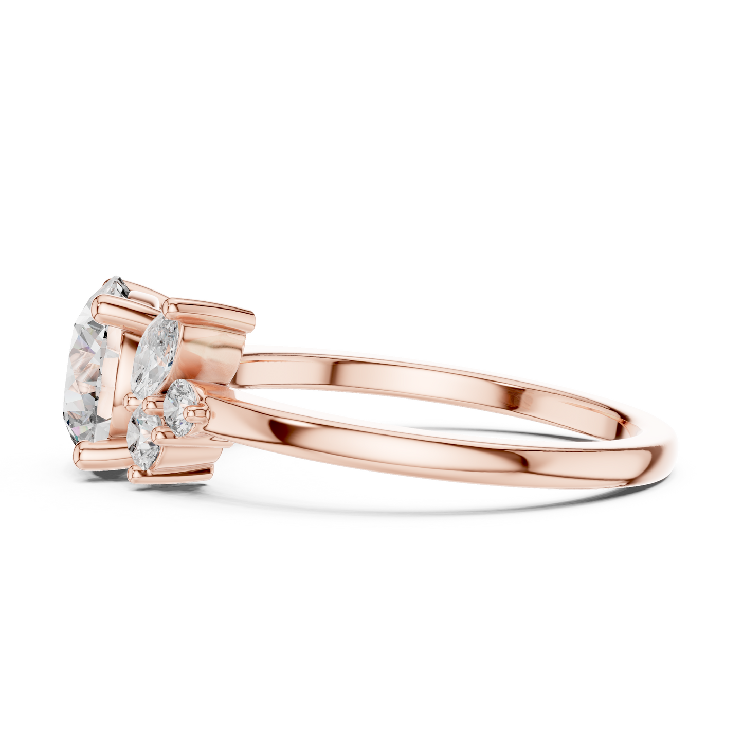 Round Diamond Ring with Marquise Side Accents