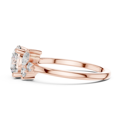 Round Diamond Ring with Marquise Side Accents