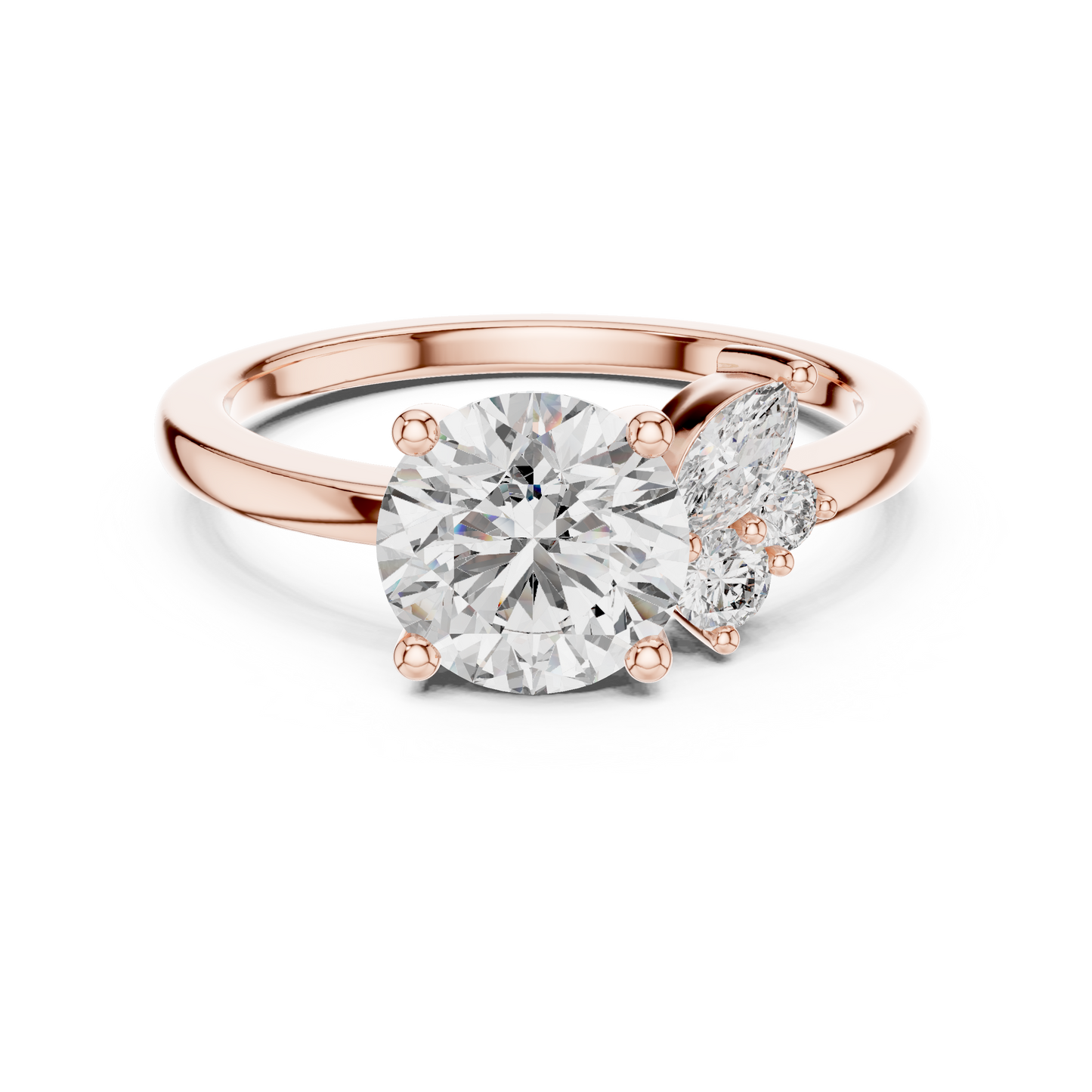 Round Diamond Ring with Marquise Side Accents