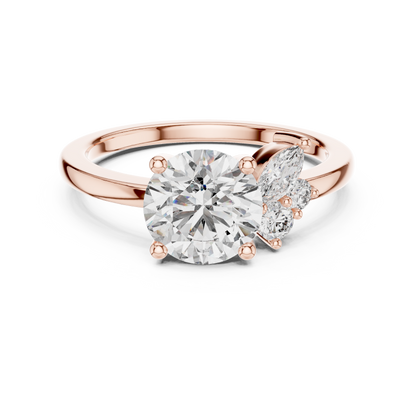 Round Diamond Ring with Marquise Side Accents