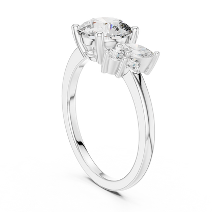 Round Diamond Ring with Marquise Side Accents