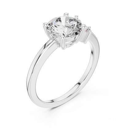 Round Diamond Ring with Marquise Side Accents