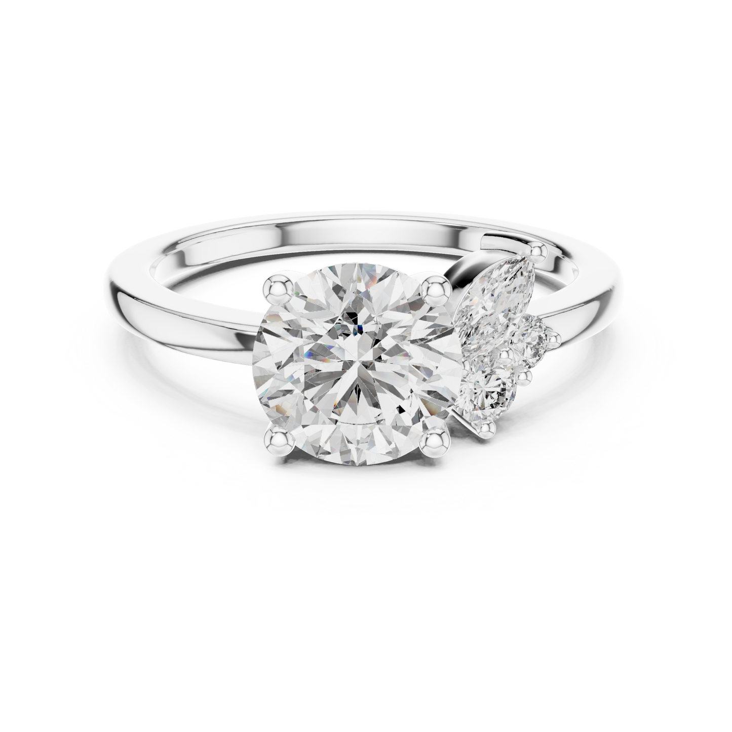 Round Diamond Ring with Marquise Side Accents