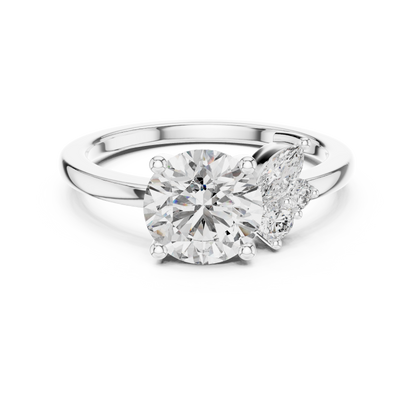 Round Diamond Ring with Marquise Side Accents