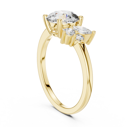 Round Diamond Ring with Marquise Side Accents