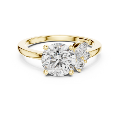 Round Diamond Ring with Marquise Side Accents