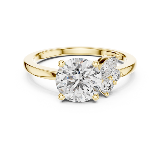 Round Diamond Ring with Marquise Side Accents