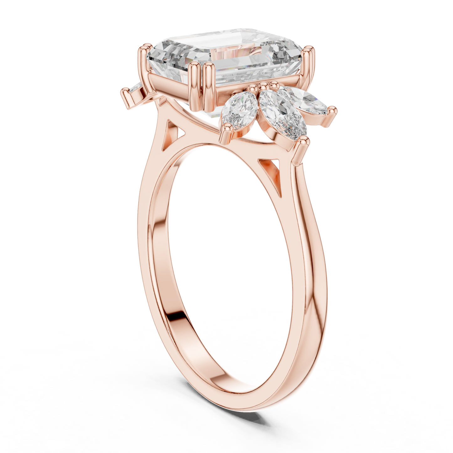 Emerald-Cut Diamond Ring with Marquise Side Accents