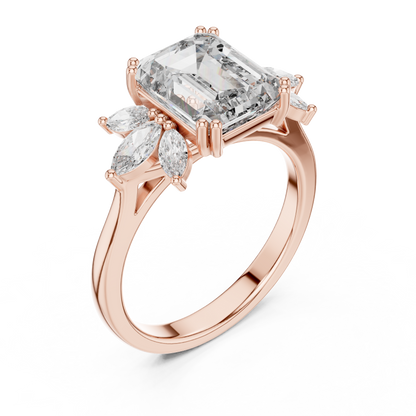 Emerald-Cut Diamond Ring with Marquise Side Accents
