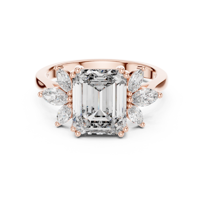 Emerald-Cut Diamond Ring with Marquise Side Accents