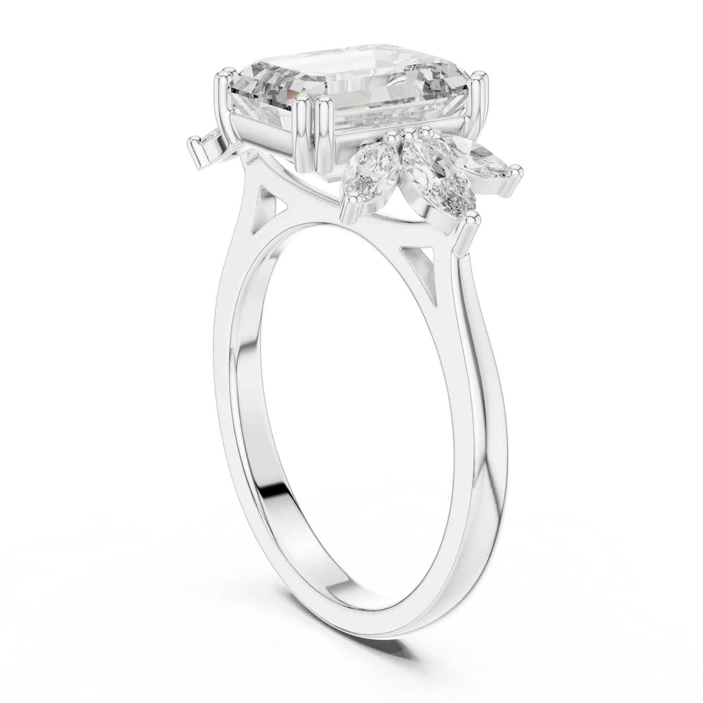 Emerald-Cut Diamond Ring with Marquise Side Accents