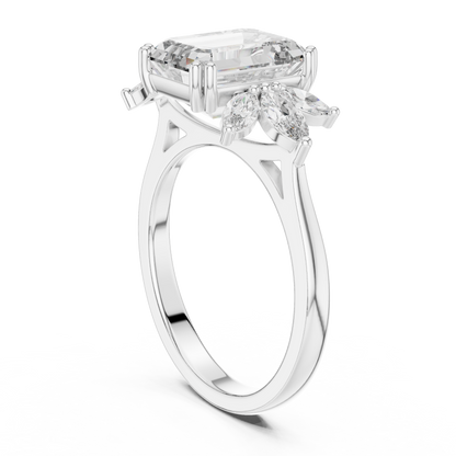 Emerald-Cut Diamond Ring with Marquise Side Accents