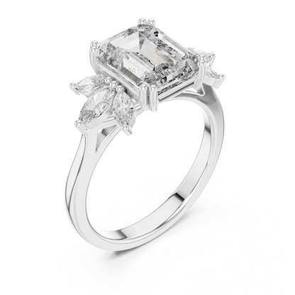 Emerald-Cut Diamond Ring with Marquise Side Accents