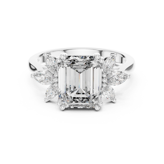 Emerald-Cut Diamond Ring with Marquise Side Accents