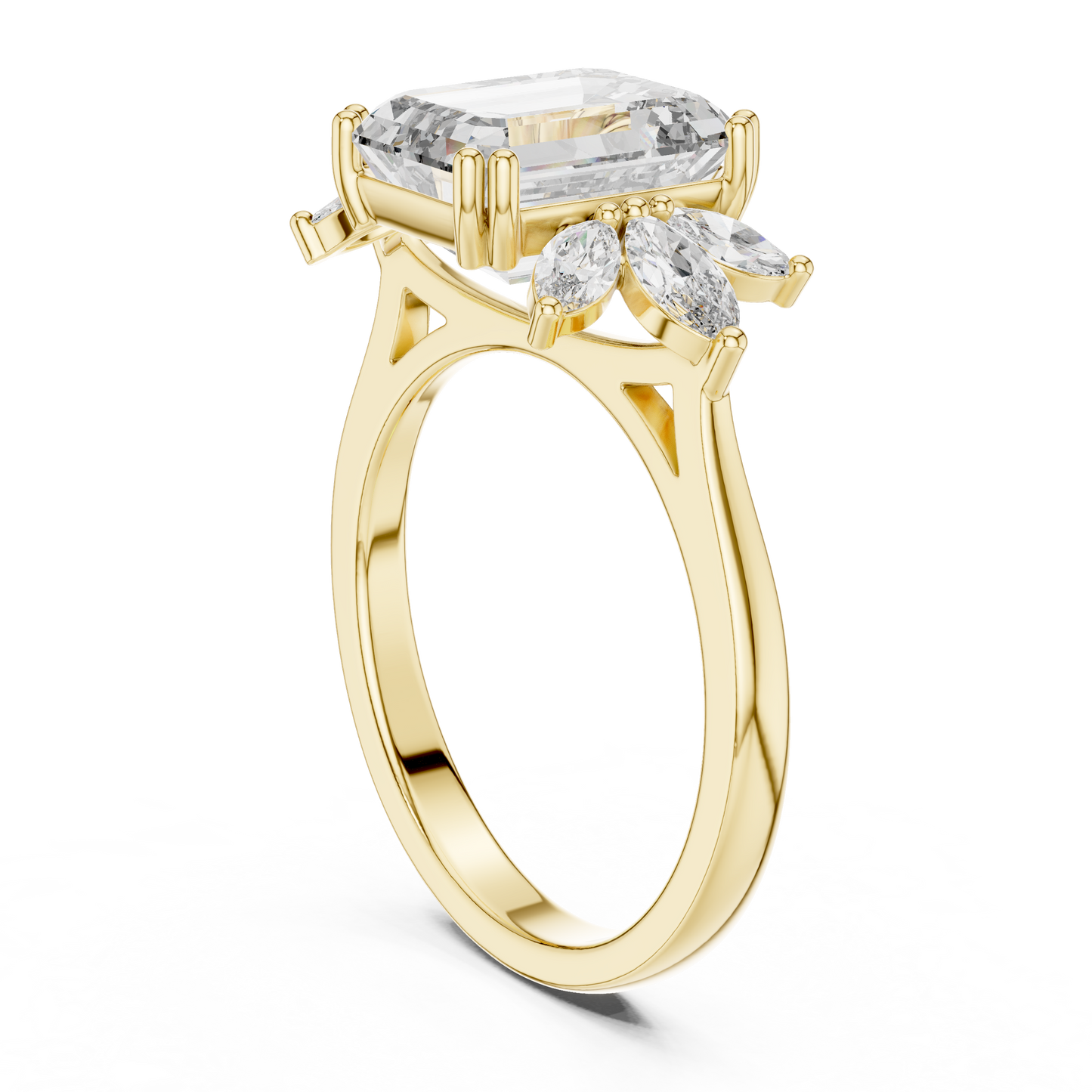 Emerald-Cut Diamond Ring with Marquise Side Accents