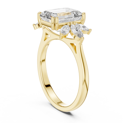 Emerald-Cut Diamond Ring with Marquise Side Accents