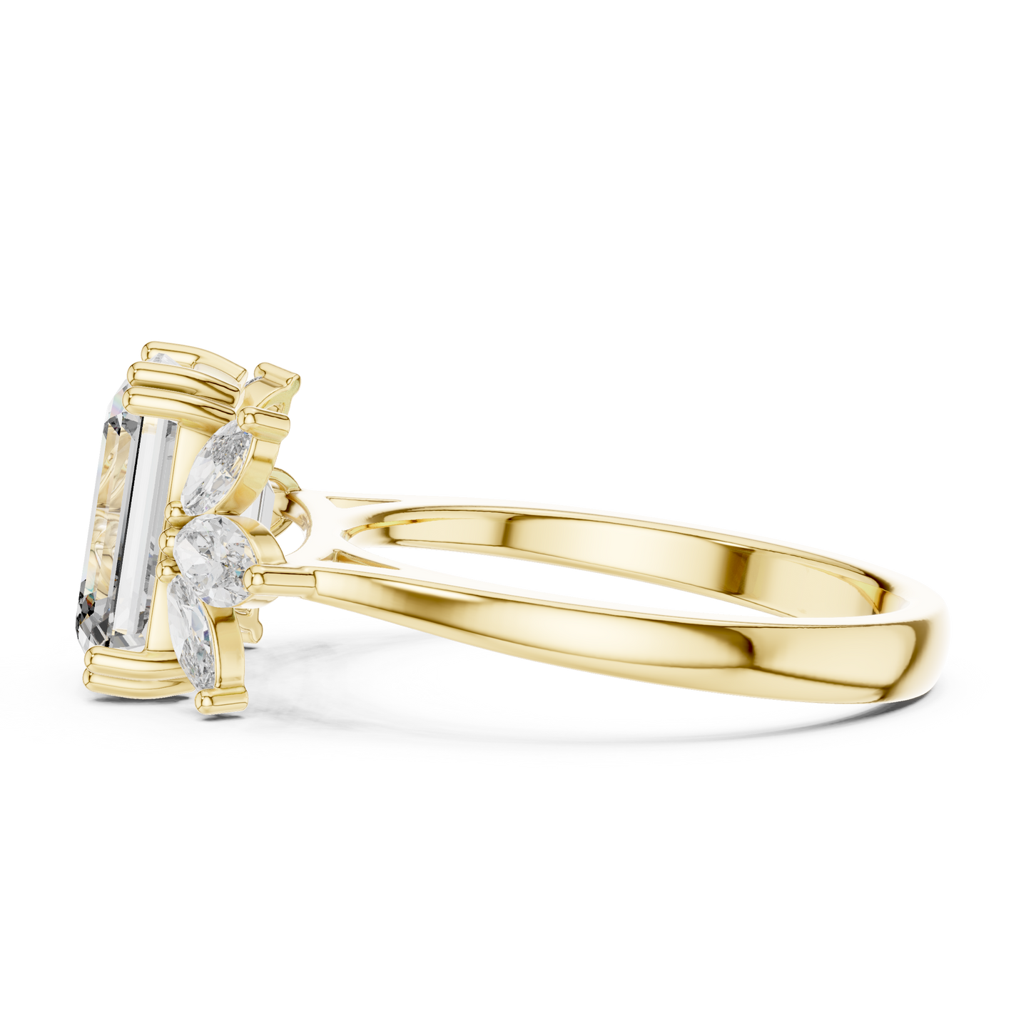 Emerald-Cut Diamond Ring with Marquise Side Accents