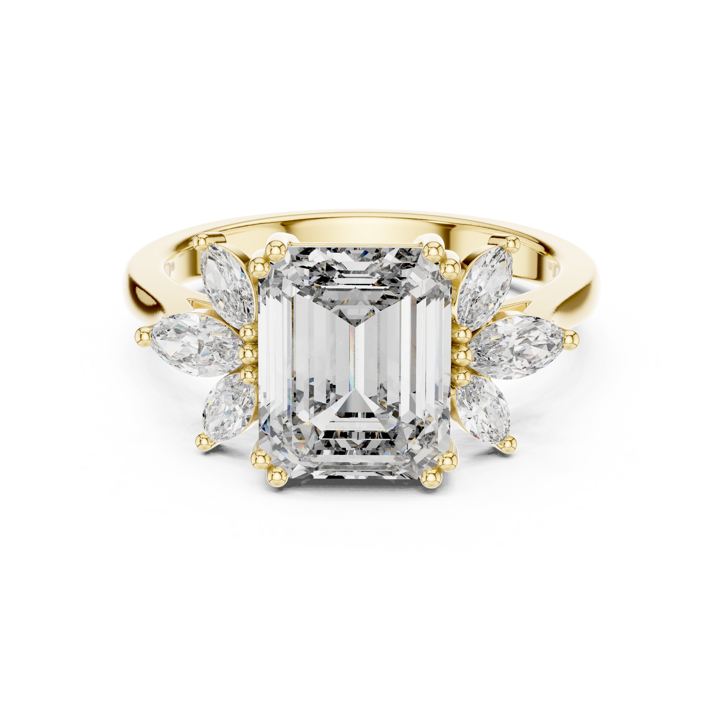 Emerald-Cut Diamond Ring with Marquise Side Accents