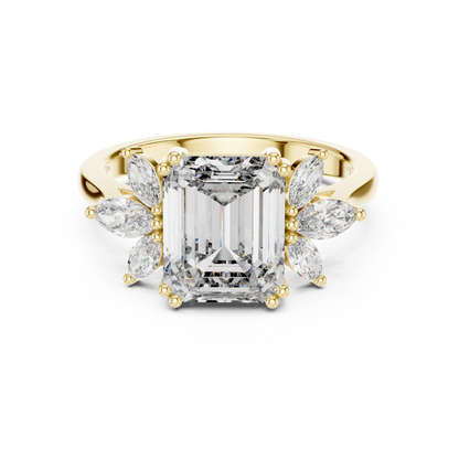 Emerald-Cut Diamond Ring with Marquise Side Accents