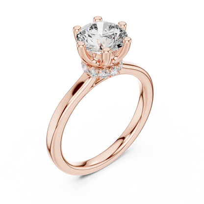 Classic Round Halo Diamond Ring with U-Cut Diamond Band
