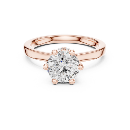 Classic Round Halo Diamond Ring with U-Cut Diamond Band