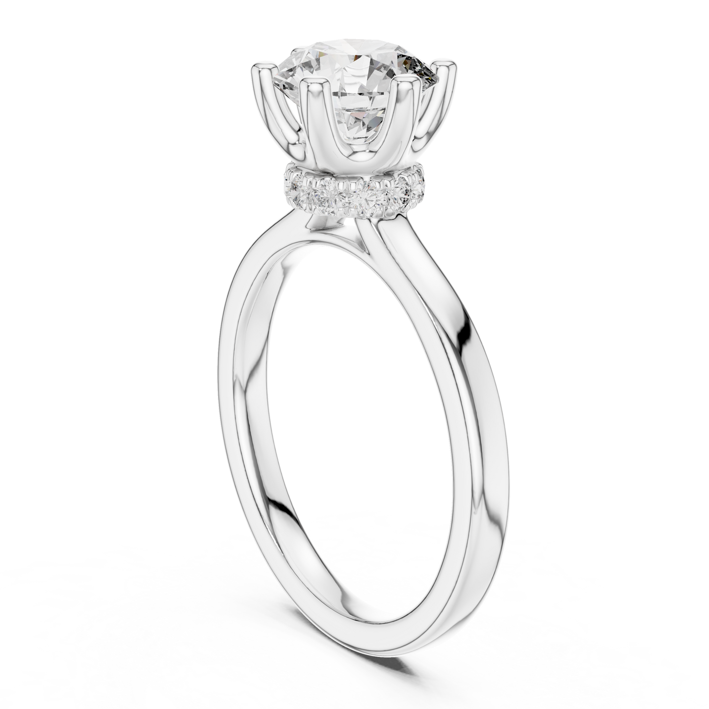 Classic Round Halo Diamond Ring with U-Cut Diamond Band