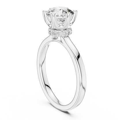Classic Round Halo Diamond Ring with U-Cut Diamond Band