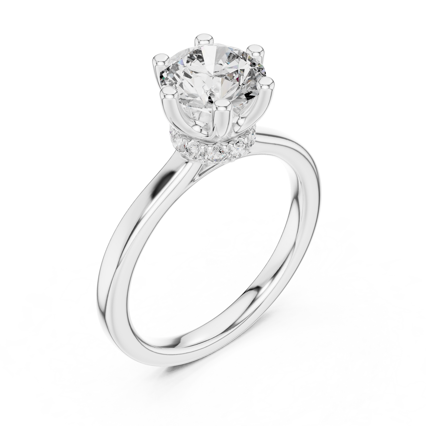 Classic Round Halo Diamond Ring with U-Cut Diamond Band