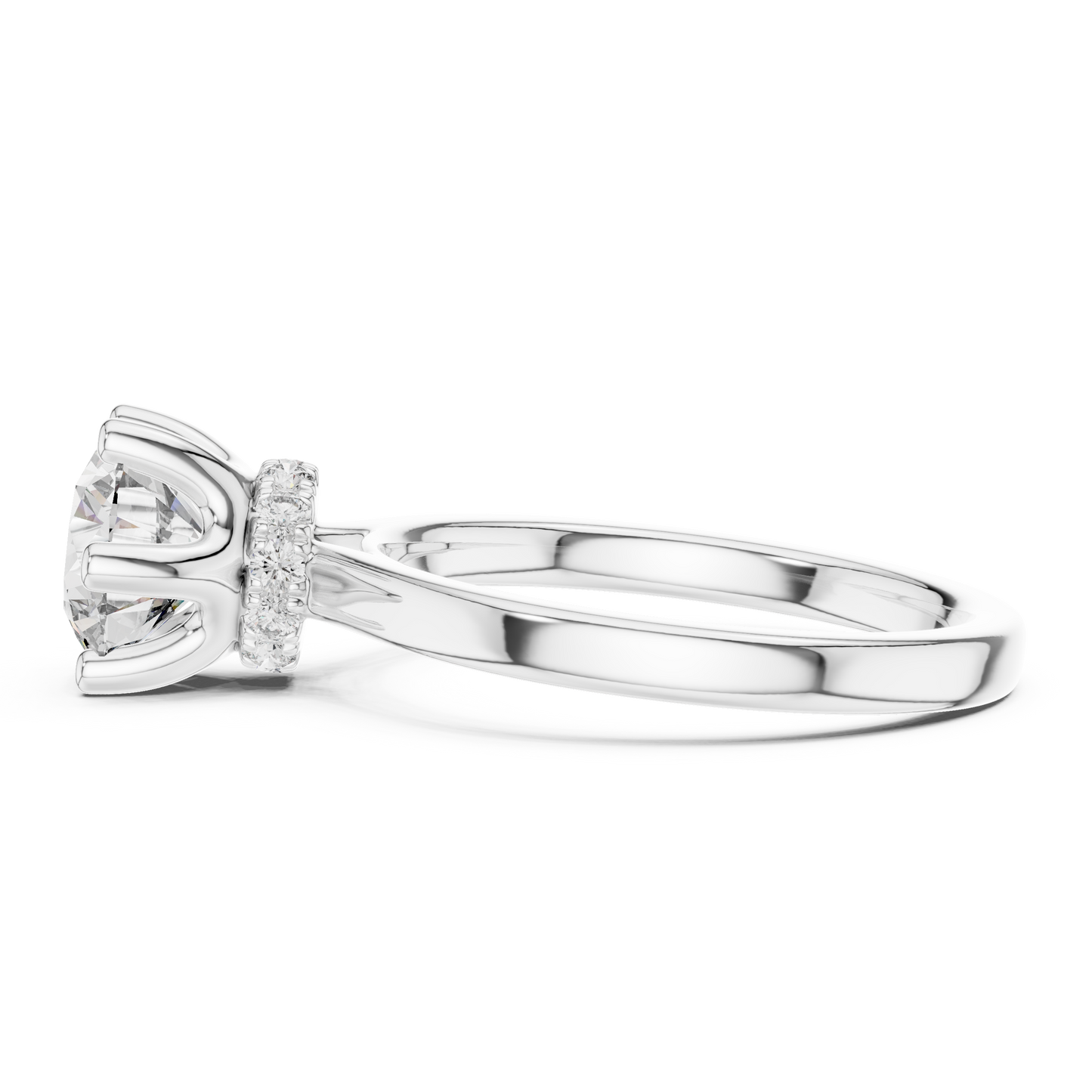 Classic Round Halo Diamond Ring with U-Cut Diamond Band