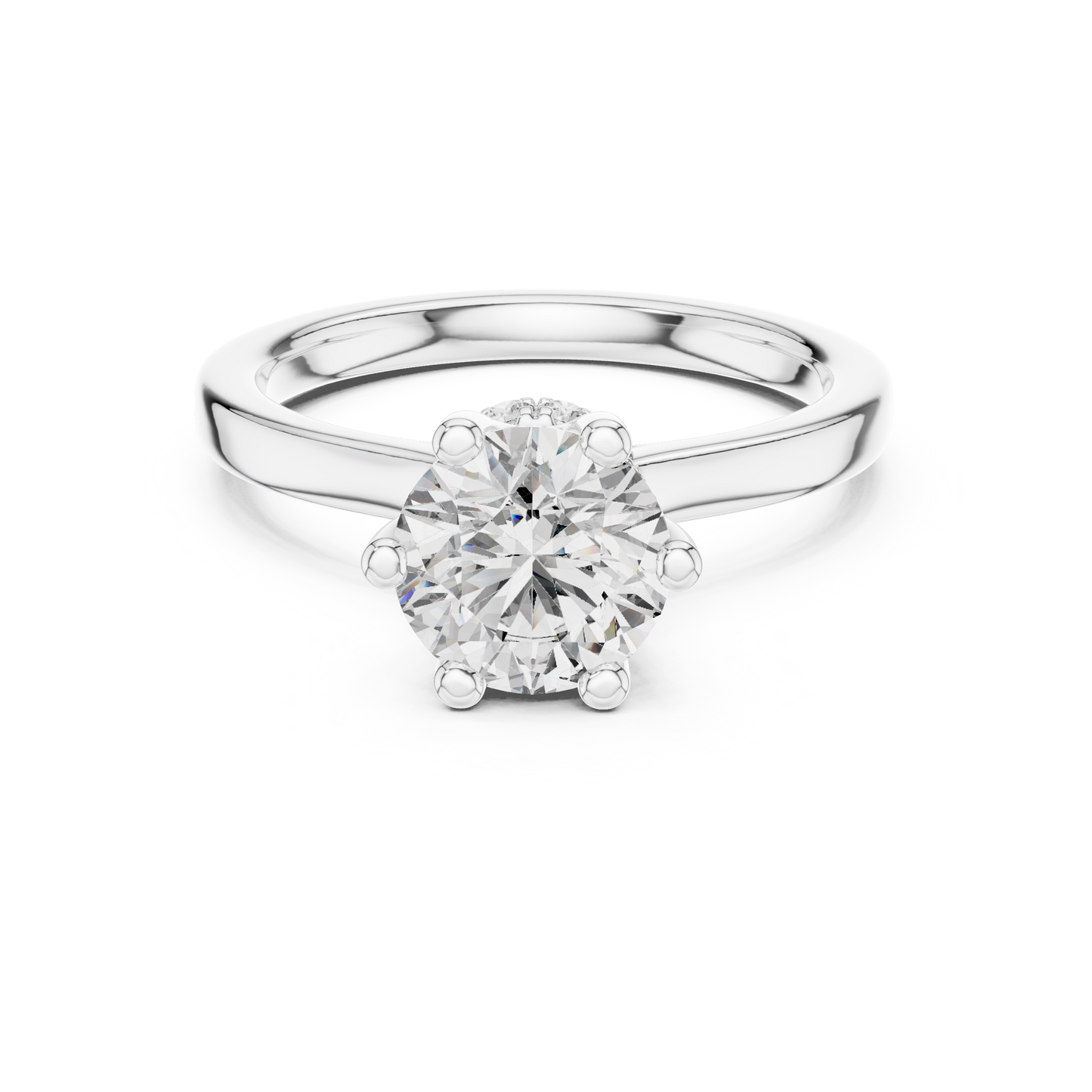 Classic Round Halo Diamond Ring with U-Cut Diamond Band