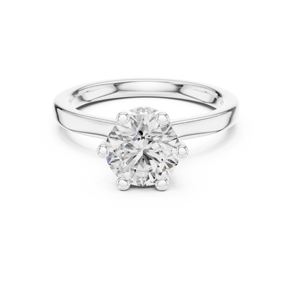 Classic Round Halo Diamond Ring with U-Cut Diamond Band