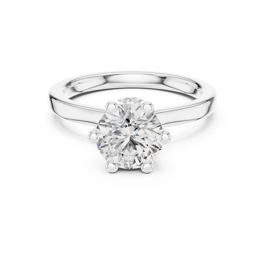 Classic Round Halo Diamond Ring with U-Cut Diamond Band