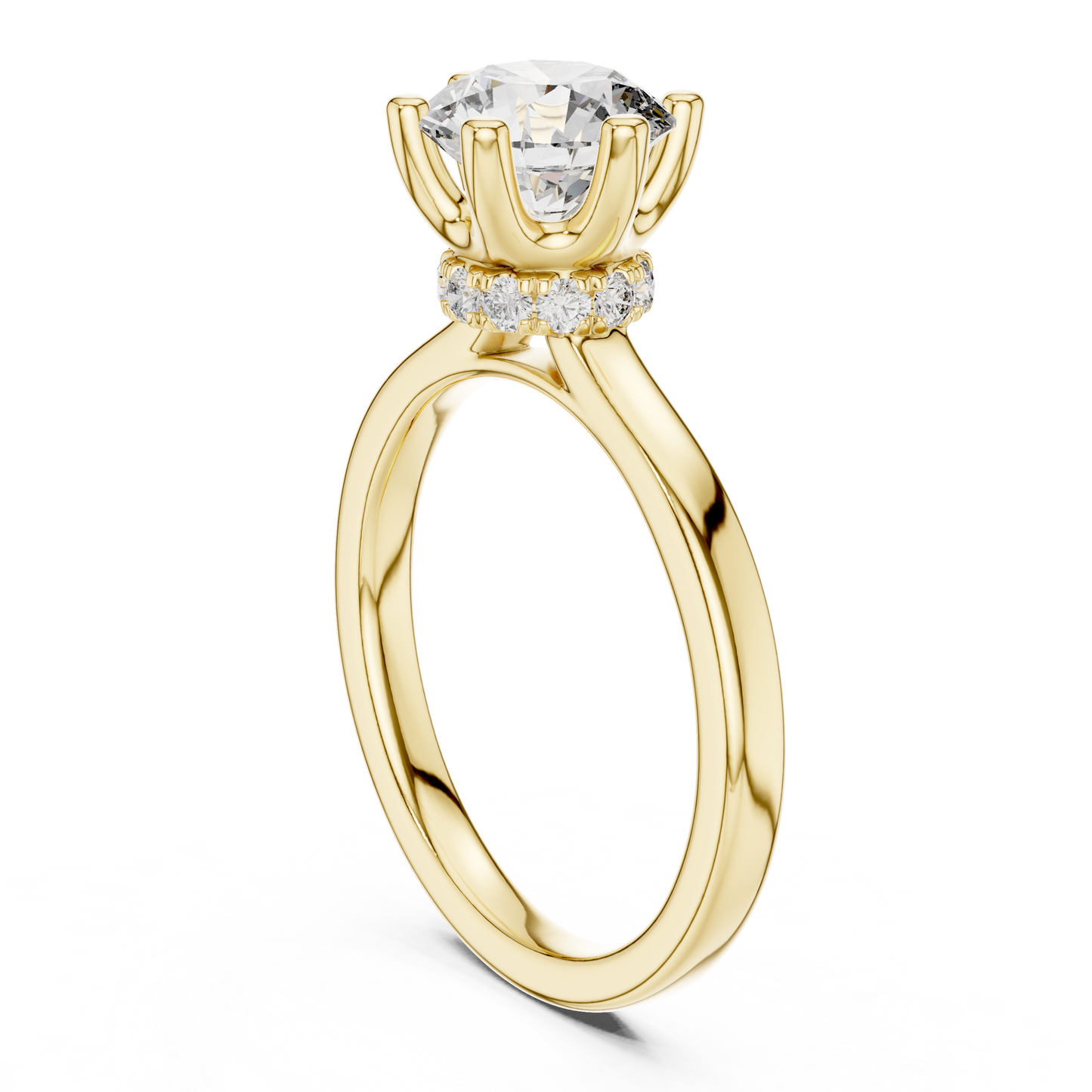 Classic Round Halo Diamond Ring with U-Cut Diamond Band