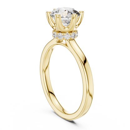 Classic Round Halo Diamond Ring with U-Cut Diamond Band