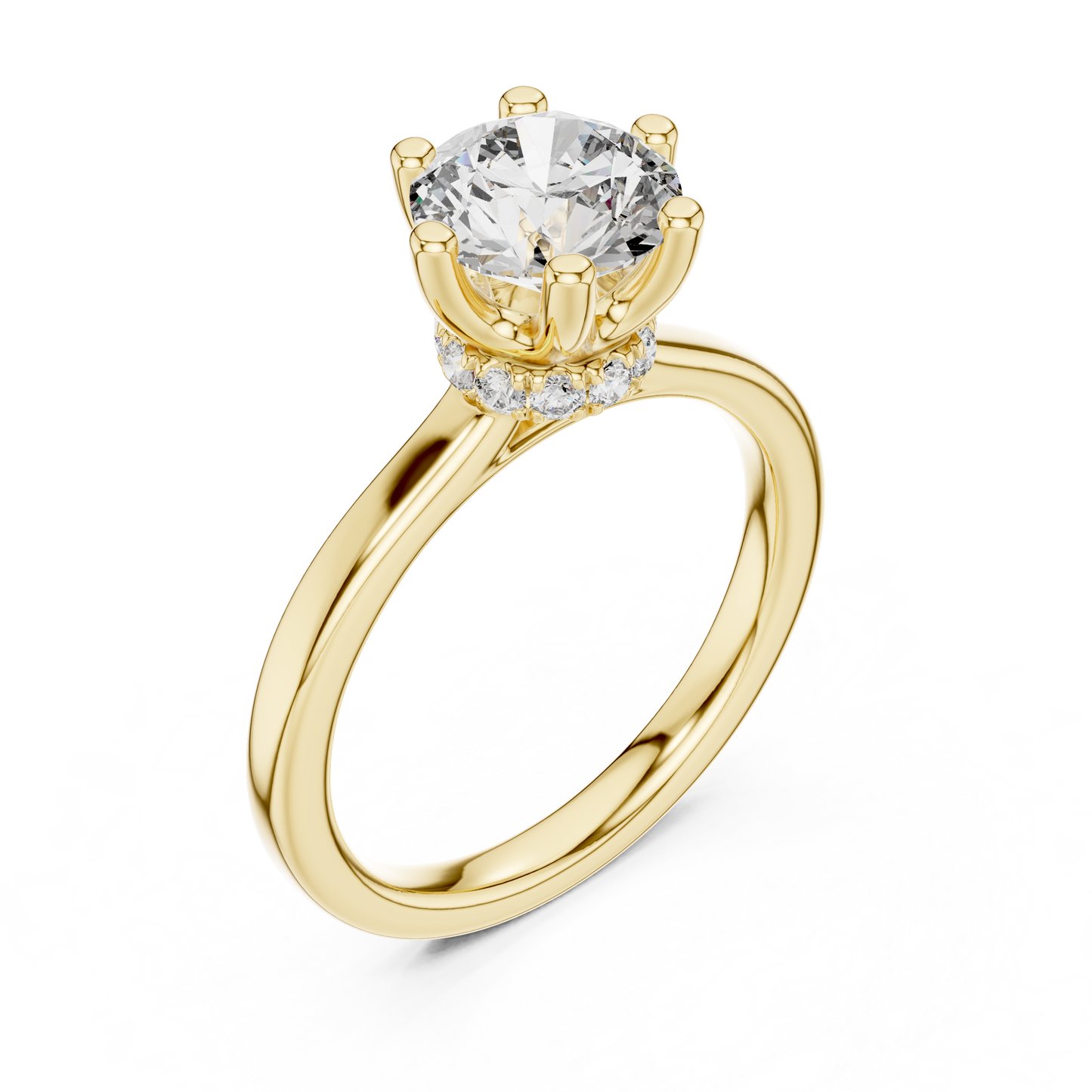 Classic Round Halo Diamond Ring with U-Cut Diamond Band