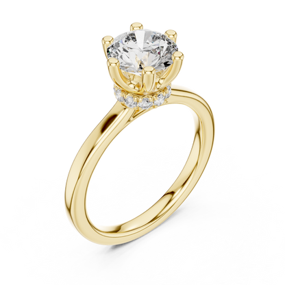 Classic Round Halo Diamond Ring with U-Cut Diamond Band